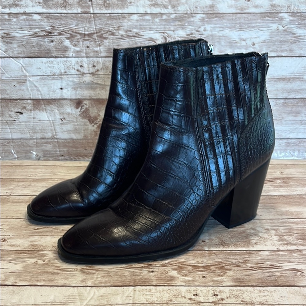 Zara Brown Reptile Pattern Ankle Boots with Chunky Heel Size 40